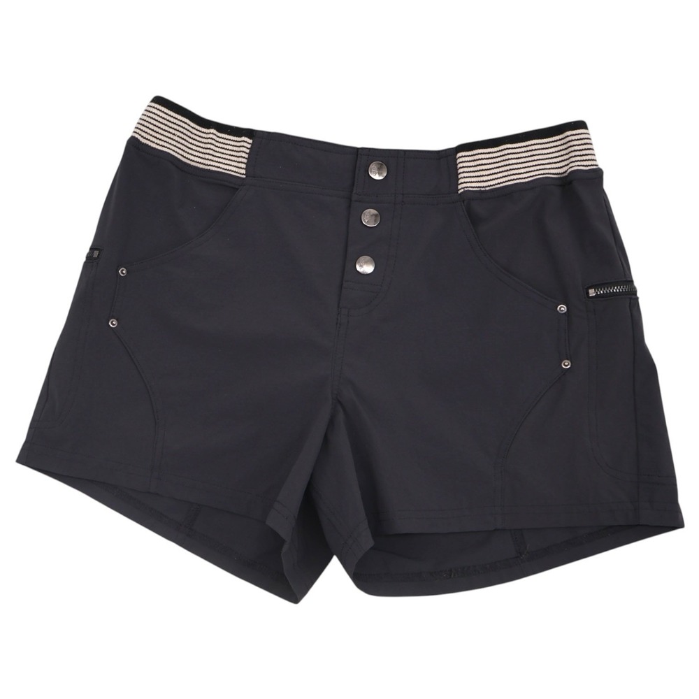 FP Movement Cascade Shorts Womens M Black Zip Pocket Athletic Stripe Waist EUC